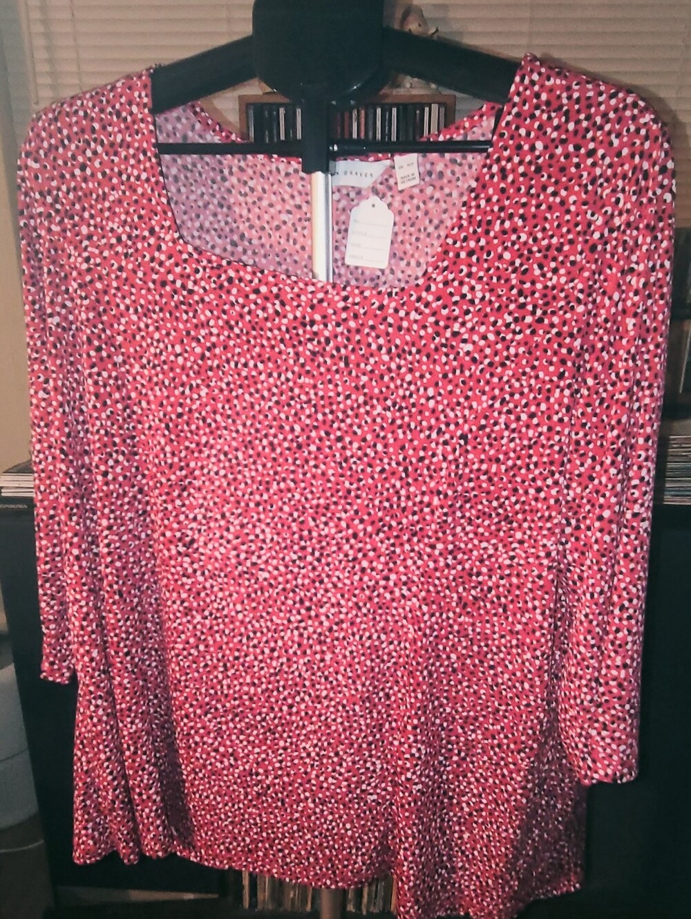 ✨ Susan Graver Liquid Knit Red Confetti Dot Square Neck Tunic XLP (EUC)